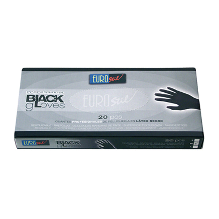 Caja 20 guantes latex neg.Texturizados t/peq eurostil
