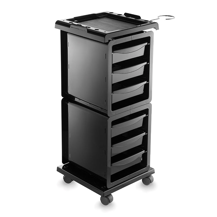 Carrito peluquería auxiliar profesional swing negro 2 cuerpos 6 cajones eurostil