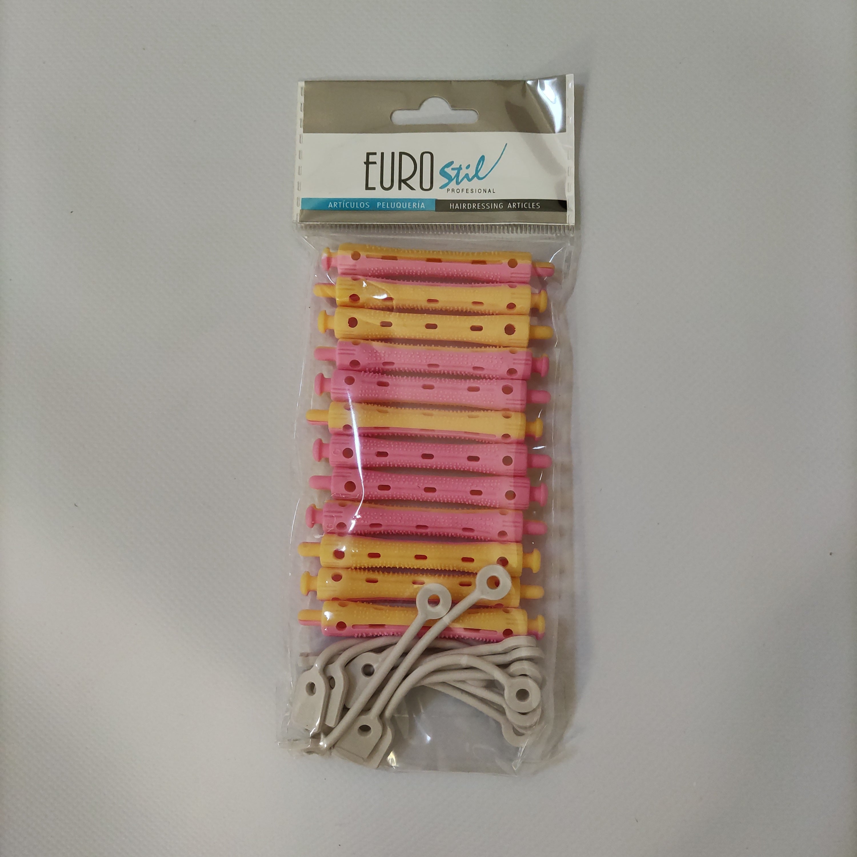 Bigudí corto de plástico 9 mm, rojo y azul, pack de 12 unidades