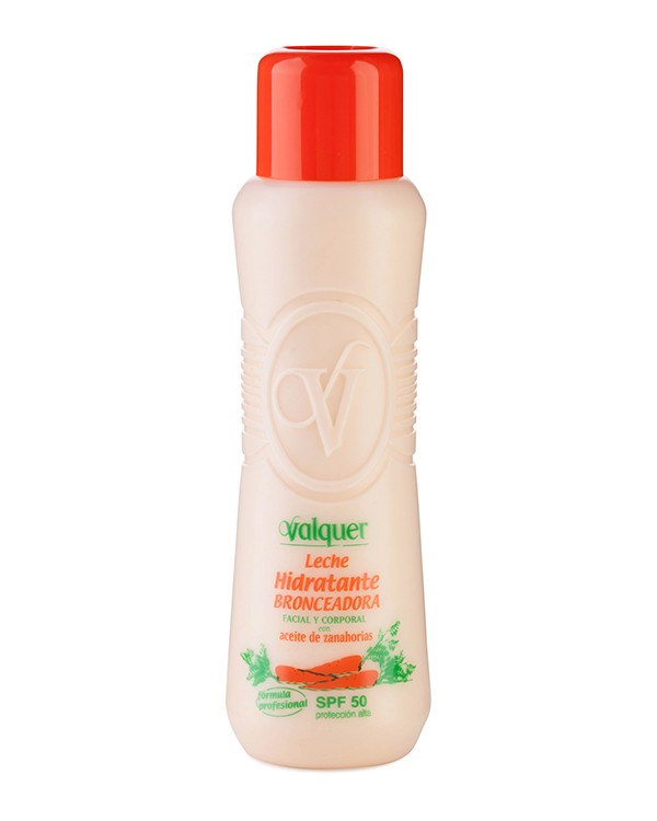 Leche hidratante bronceadora facial y corp con aceite de zanahoria spf 50 500 ml valquer