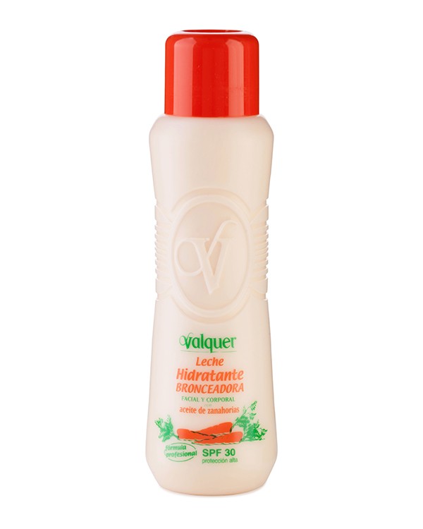 Leche hidratante bronceadora facial y corp con aceite de zanahoria spf 30 500 ml valquer