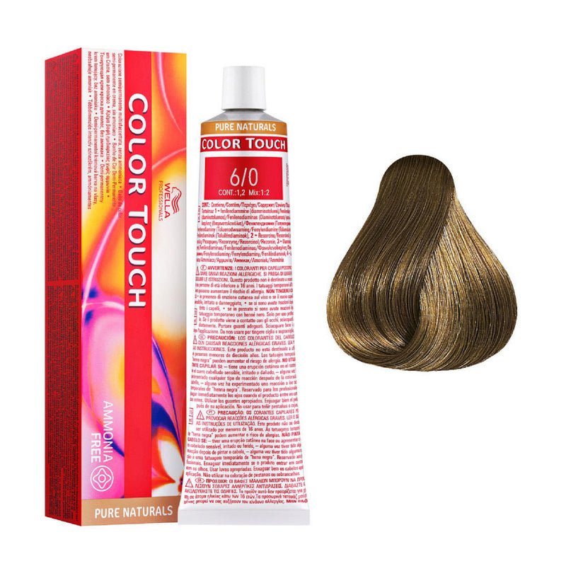 Tintes Wella sin amoniaco, color touch tinte semipermanente para el pelo, Pure Nat. 6/0 60ml