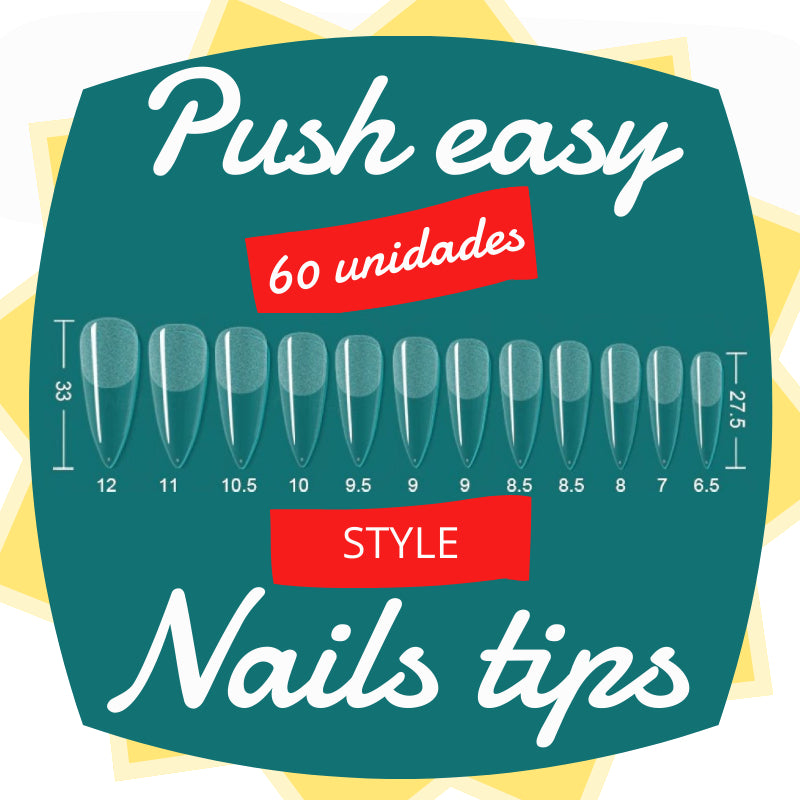 Tips uña completa acrílica transparente técnica "Push easy" nail tips 60 unidades