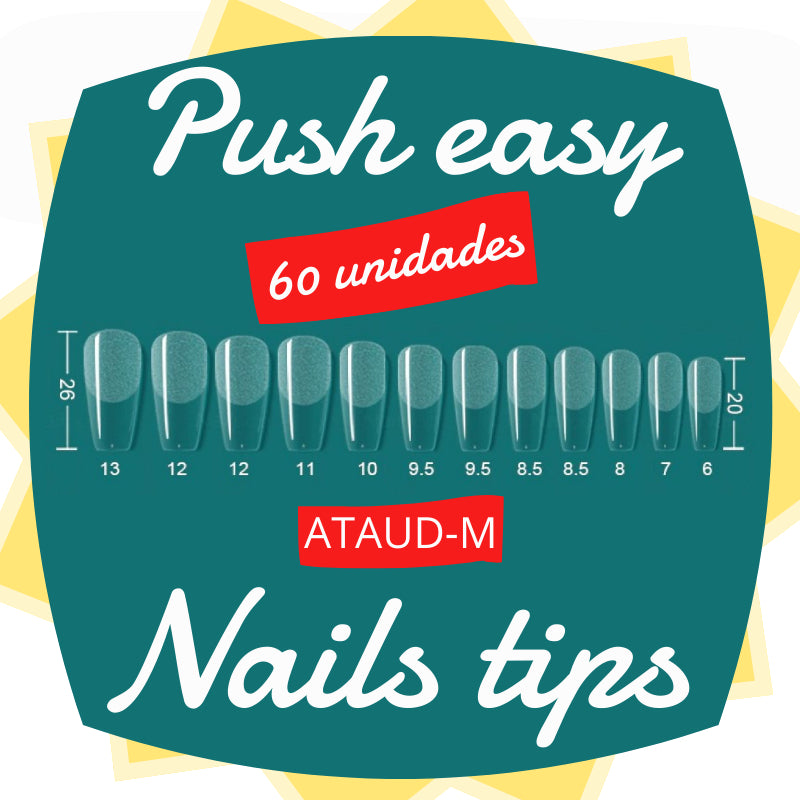 Tips uña completa acrílica transparente técnica "Push easy" nail tips 60 unidades