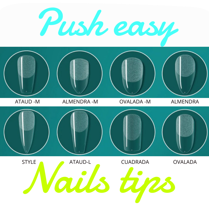 Tips uña completa acrílica transparente técnica "Push easy" nail tips 60 unidades