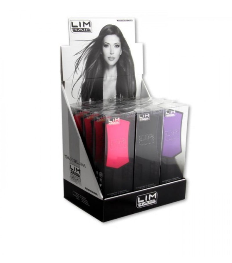 Expositor 12 cepillos tanglim lim hair fuchsia+negro+purpura desenredante no rompe el pelo