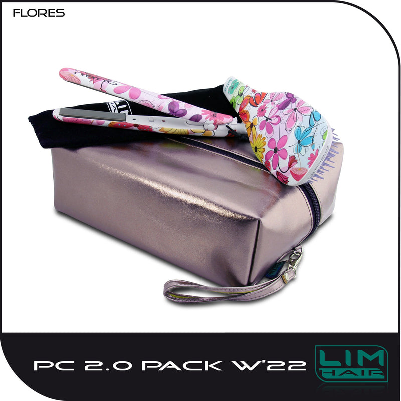 Lim Hair Pack 2.0 W 22 Plancha + Cepillo Estampado Flores + Bolso