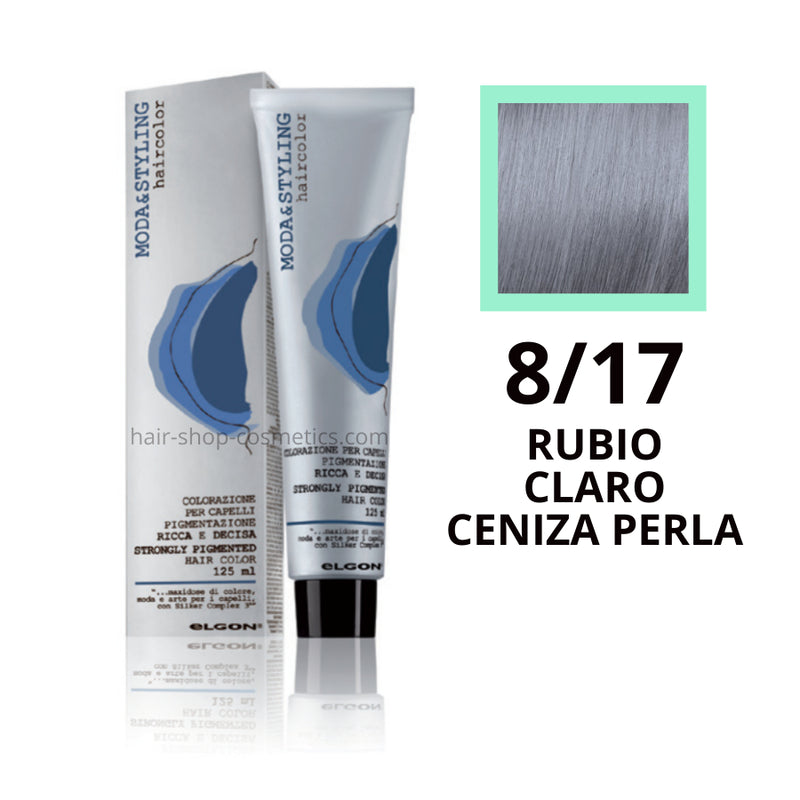 Tinte elgon profesional moda styling,  8/17 RUBIO CLARO CENIZA PERLA 125 ml