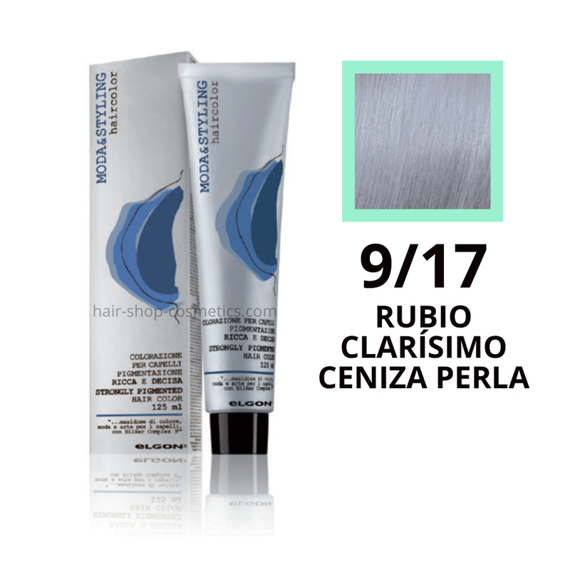 Tinte elgon profesional moda styling,  9/17 RUBIO CLARÍSIMO CENIZA PERLA 125 ml