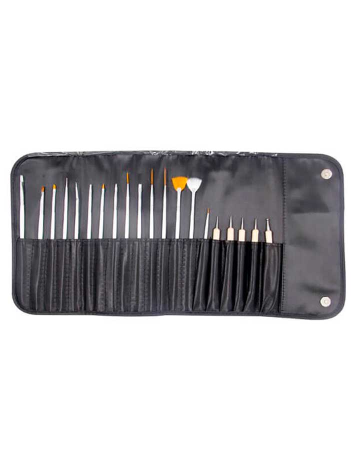 POLLIE MANTA 15 PINCELES PARA NAIL ART + 5 PUNTEROS DOBLES