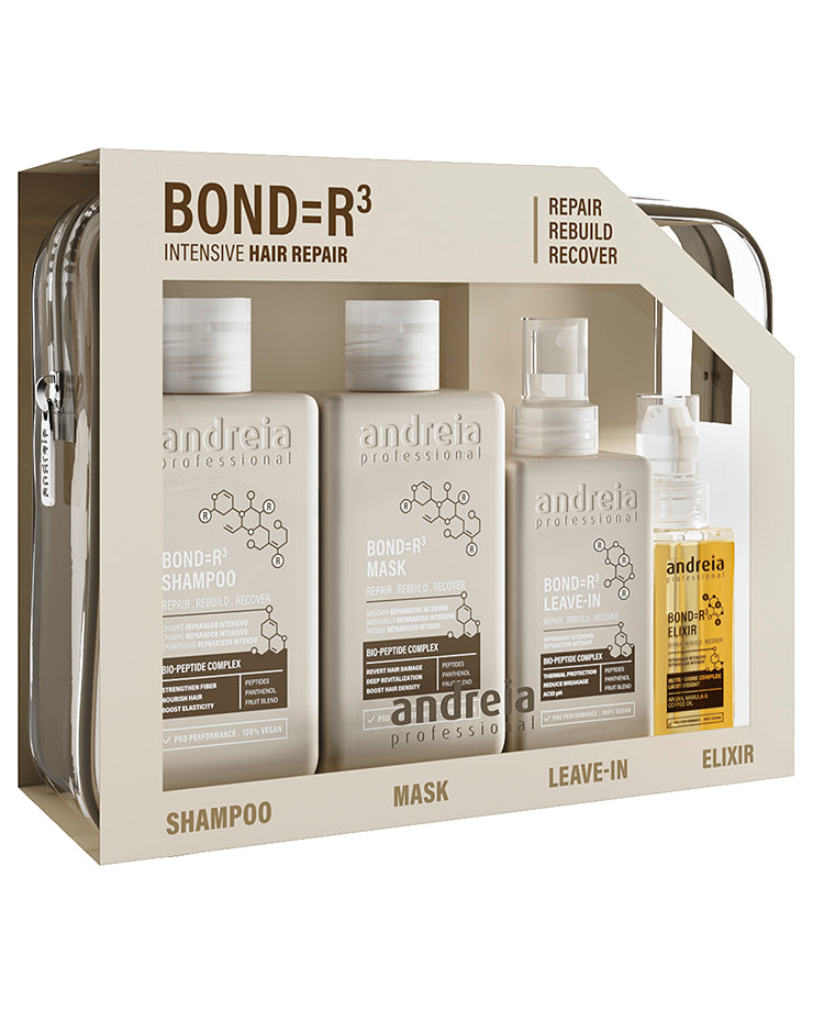 Andreia Kit Capilar BOND= R³ Champú 250ml + Mascarilla 250ml + Leave In 100ml + Elixir 50ml Cofre de Regalo