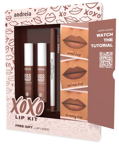 ANDREIA XOXO KIT DE LABIOS 2 TONOS EXCLUSIVOS KISS PROOF + LÁPIZ DE LABIOS