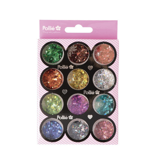 Glitter surtido brillo nail art. 1,5 g x 12 colores Pollie 07350