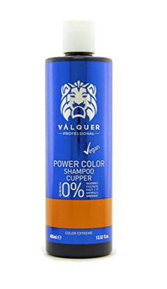 Valquer Profesional Champú Power Color cabellos teñidos. Vegano Y Sin Sulfatos (Cobre). Potenciador color cabello - 400 ml.