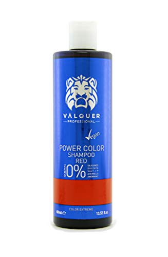 Valquer Profesional Champú Power Color cabellos teñidos. Vegano Y Sin Sulfatos (Rojo). Potenciador color cabello - 400 ml.