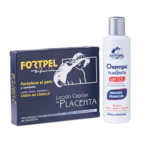 Pack capilar con loción capilar 6 ampollas de 15 ml + champú de 200 ml a base de placenta. Combate la caspa, grasa, seborrea y caída del cabello. Cabellos frágiles y quebradizos