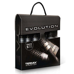 Termix Evolution Plus -Pack de 5 cepillos de pelo térmico redondo con fibra ionizada, diseñadas para cabello grueso. El Pack incluye los díametros Ø17, Ø23, Ø28, Ø32 y Ø43.