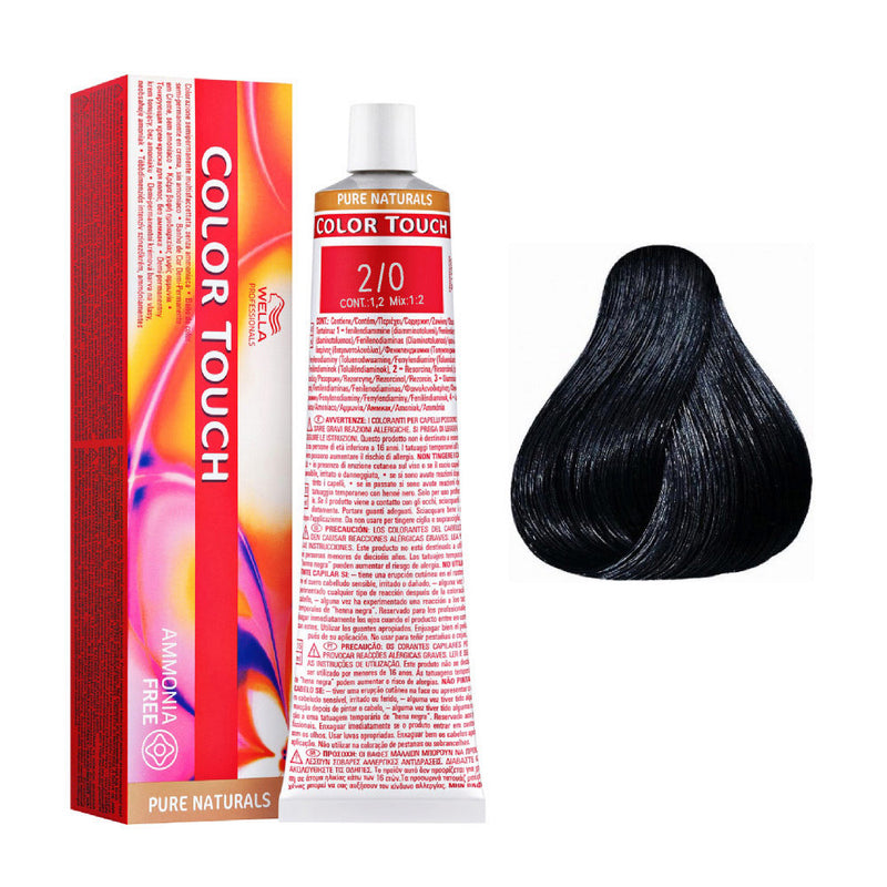 Tintes Wella sin amoniaco, color touch tinte semipermanente para el pelo, Pure Nat. 2/0 60ml