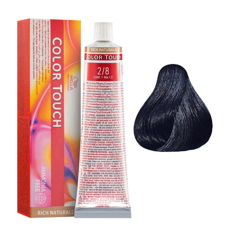 Tintes Wella sin amoniaco, color touch tinte semipermanente para el pelo, Rich Nat. 2/8 60ml