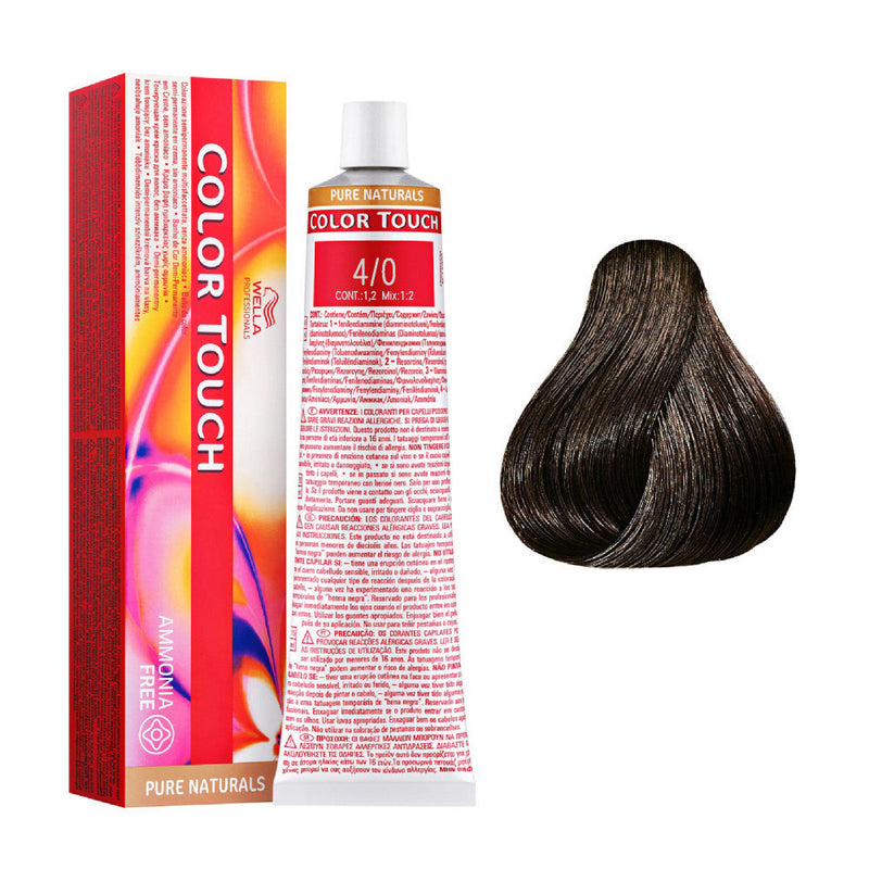 Tintes Wella sin amoniaco, color touch tinte semipermanente para el pelo, Pure Nat. 4/0 60ml