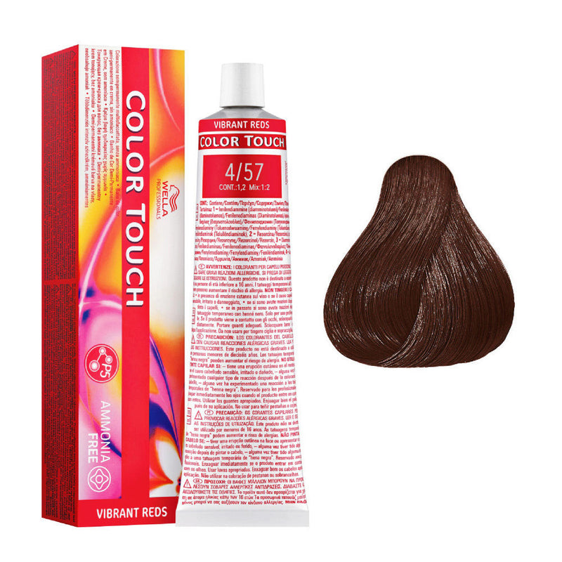 Tintes Wella sin amoniaco, color touch tinte semipermanente para el pelo, Vibrant Reds 4/57 60ml