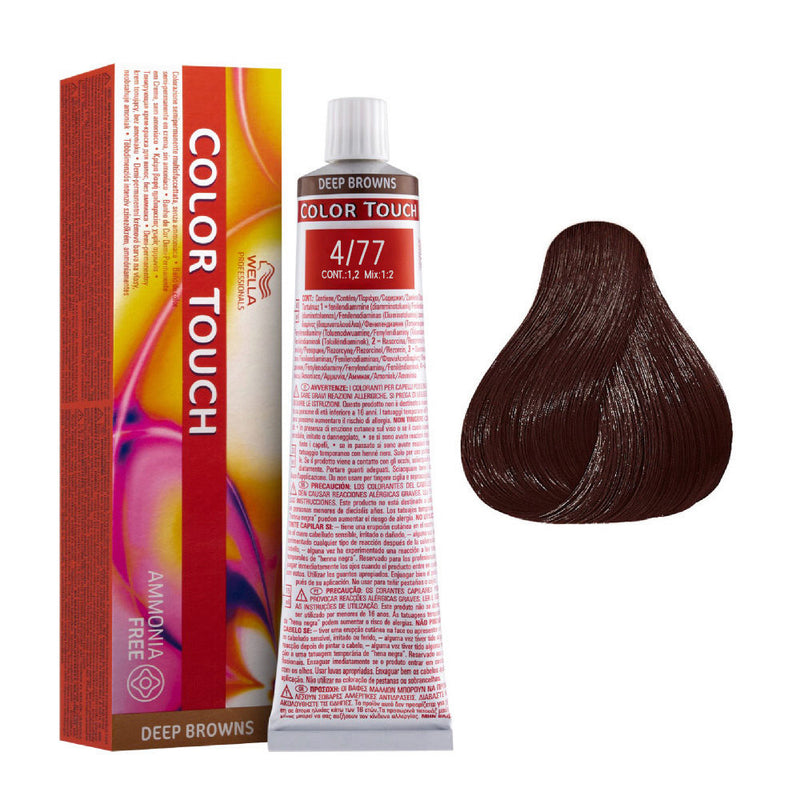 Tintes Wella sin amoniaco, color touch tinte semipermanente para el pelo, Deep Browns 4/77 60ml