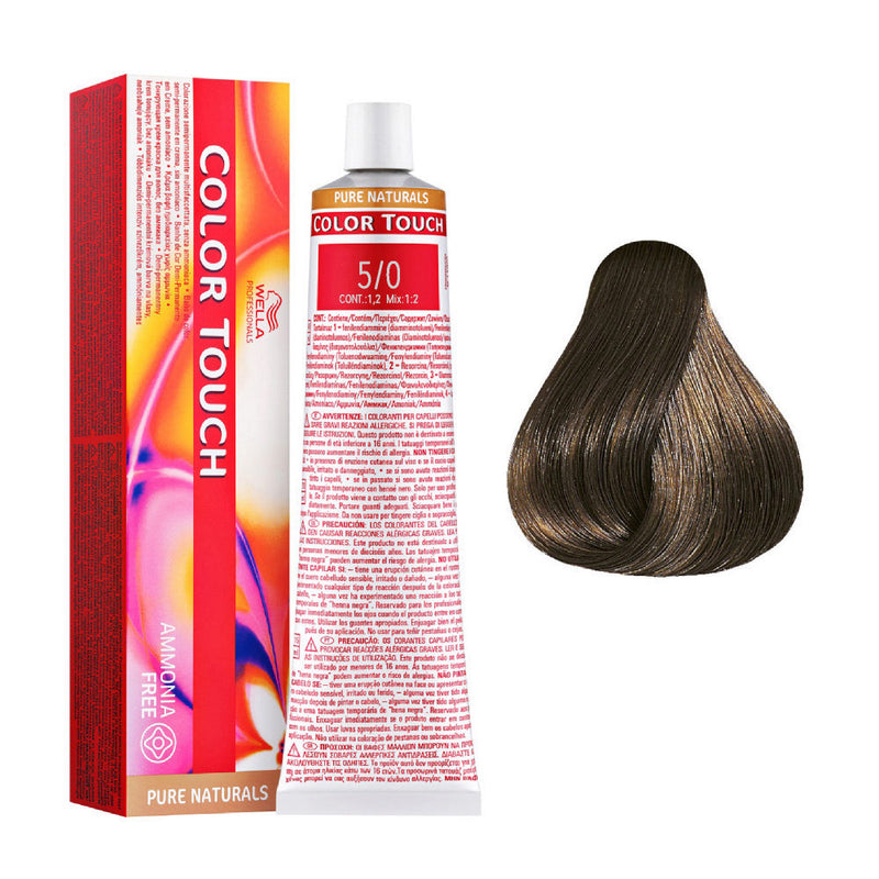 Tintes Wella sin amoniaco, color touch tinte semipermanente para el pelo, Pure Nat. 5/0 60ml