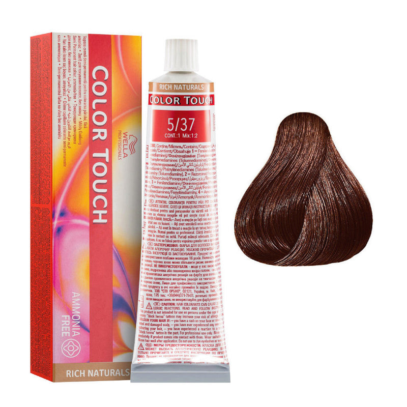 Tintes Wella sin amoniaco, color touch tinte semipermanente para el pelo, Rich Nat. 5/37 60ml