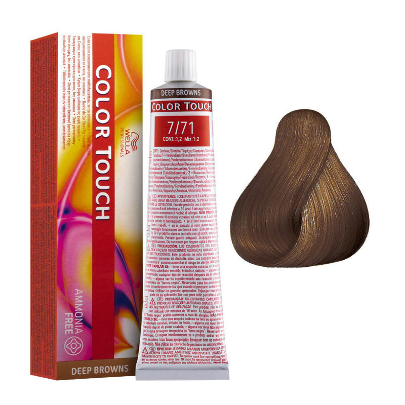 Tintes Wella sin amoniaco, color touch tinte semipermanente para el pelo, Deep Browns 7/71 60ml