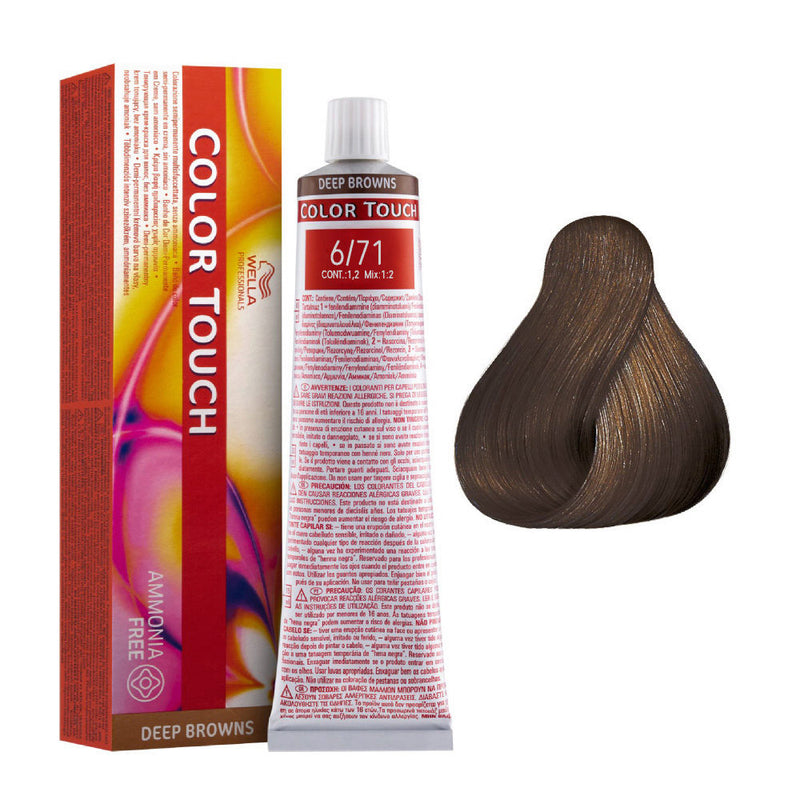 Tintes Wella sin amoniaco, color touch tinte semipermanente para el pelo, Deep Browns 6/71 60ml