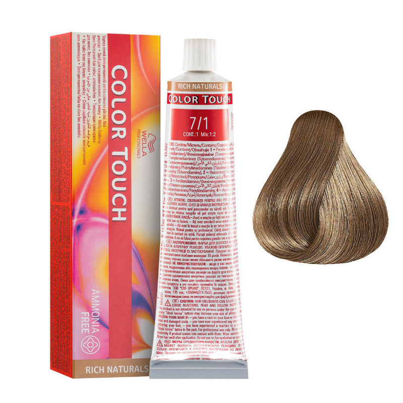 Tintes Wella sin amoniaco, color touch tinte semipermanente para el pelo, Rich Nat. 7/1 60ml