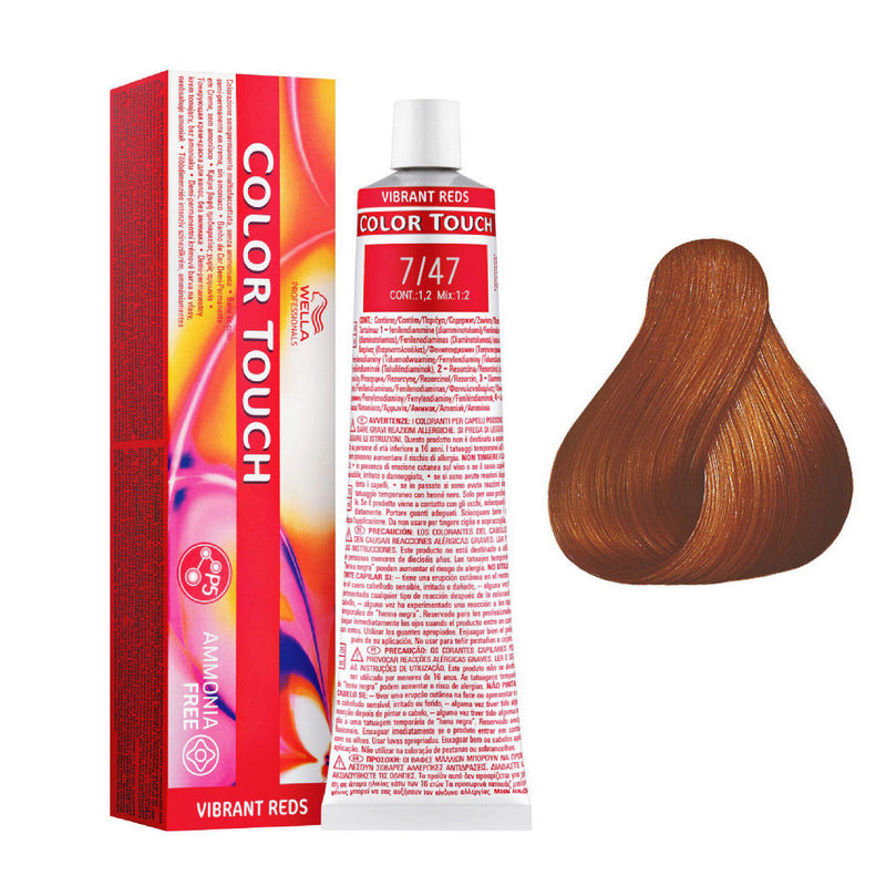 Tintes Wella sin amoniaco, color touch tinte semipermanente para el pelo, Vibrant Reds 7/47 60ml