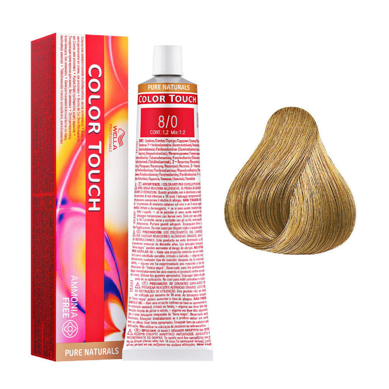 Tintes Wella sin amoniaco, color touch tinte semipermanente para el pelo, Pure Nat. 8/0 60ml