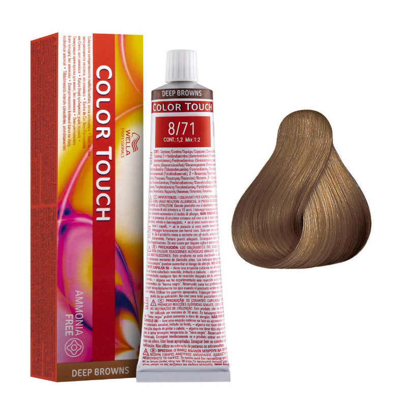 Tintes Wella sin amoniaco, color touch tinte semipermanente para el pelo, Deep Browns 8/71 60ml