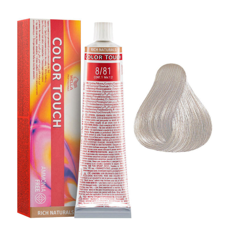 Tintes Wella sin amoniaco, color touch tinte semipermanente para el pelo, Rich Nat. 8/81 60ml