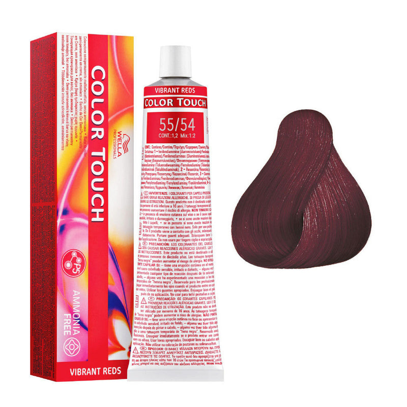 Tintes Wella sin amoniaco, color touch tinte semipermanente para el pelo, Vbrntrds P5 55/54 60ml