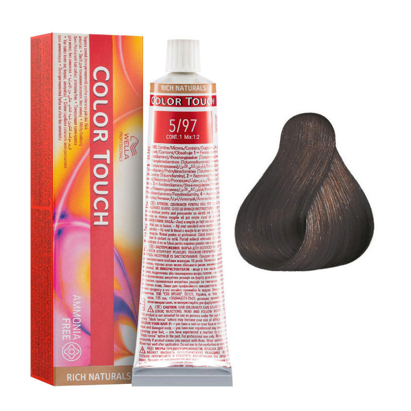 Tintes Wella sin amoniaco, color touch tinte semipermanente para el pelo, Rich Nat 5/97 60ml