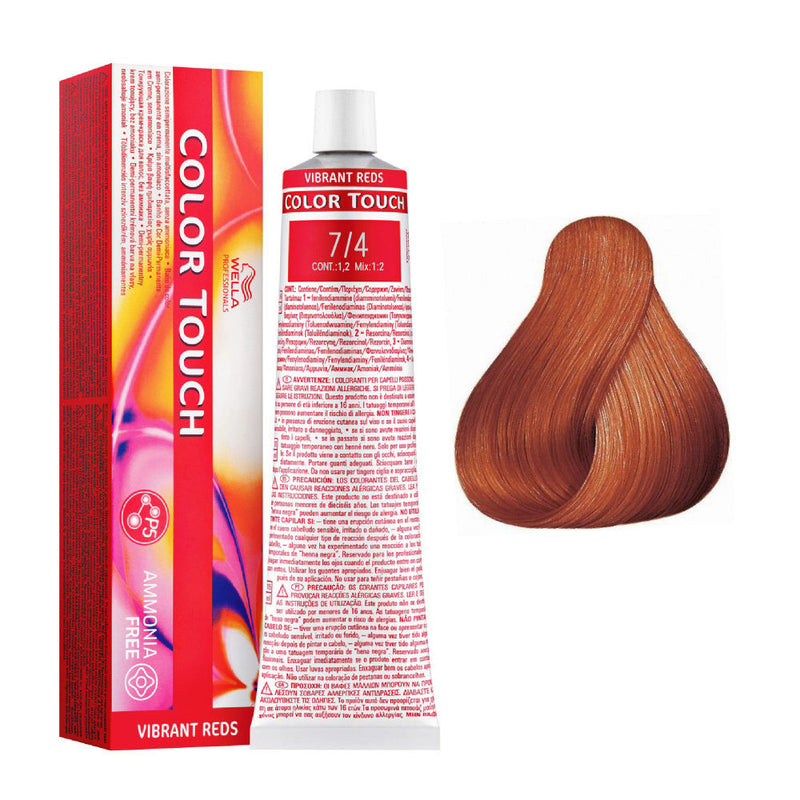 Tintes Wella sin amoniaco, color touch tinte semipermanente para el pelo, Vibrant Reds 7/4 60ml