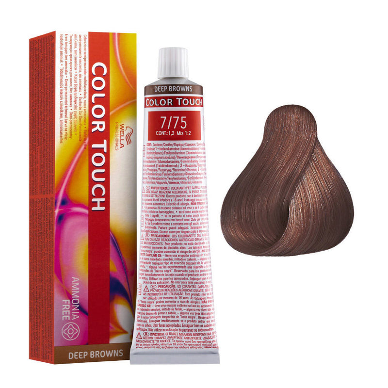 Tintes Wella sin amoniaco, color touch tinte semipermanente para el pelo, Deep Browns 7/75 60ml