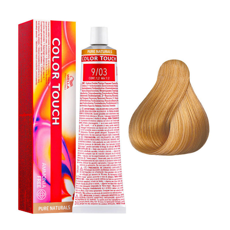 Tintes Wella sin amoniaco, color touch tinte semipermanente para el pelo, Pure Nat. 9/03 60ml