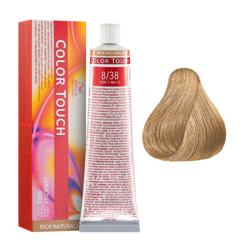 Tintes Wella sin amoniaco, color touch tinte semipermanente para el pelo, Rich Nat. 8/38 60ml