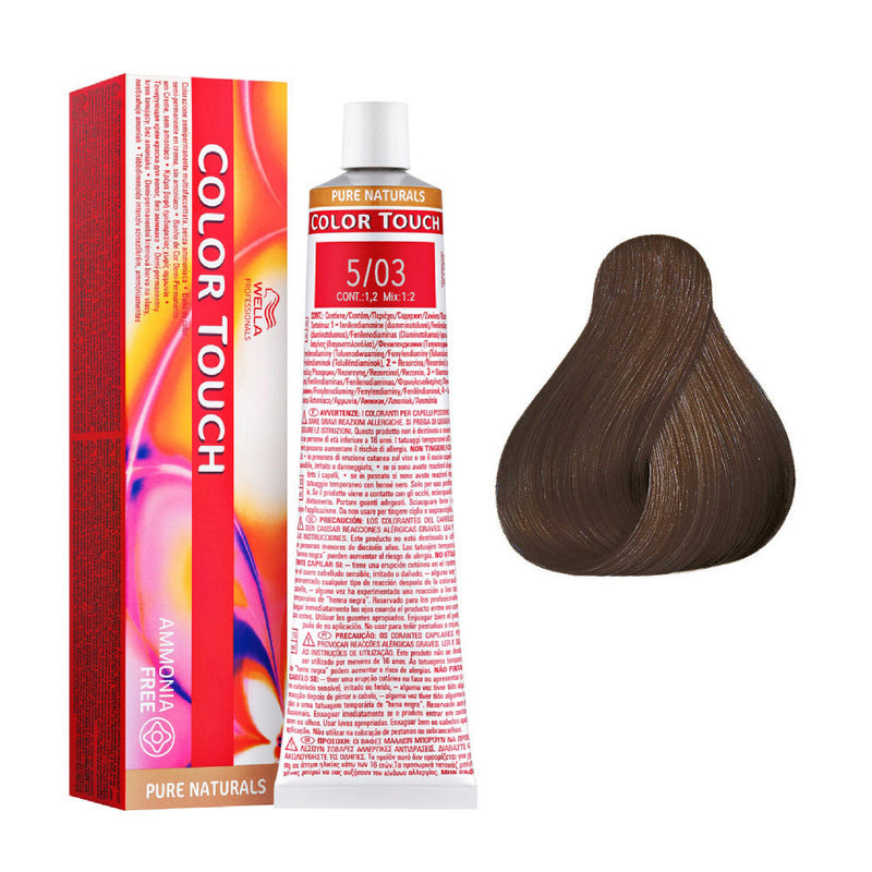 Tintes Wella sin amoniaco, color touch tinte semipermanente para el pelo, Pure Nat. 5/03 60ml