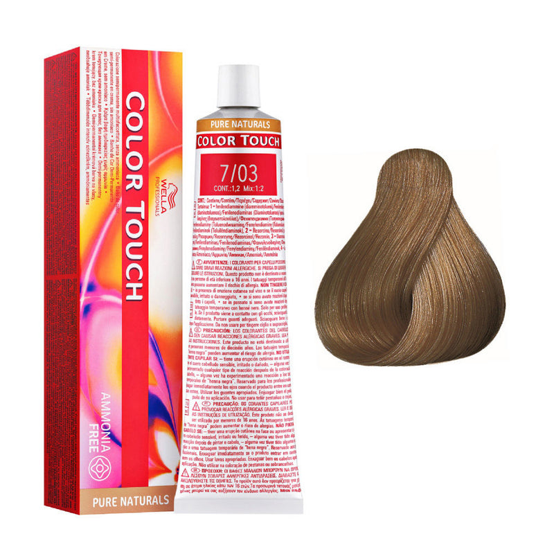 Tintes Wella sin amoniaco, color touch tinte semipermanente para el pelo, Pure Nat. 7/03 60ml