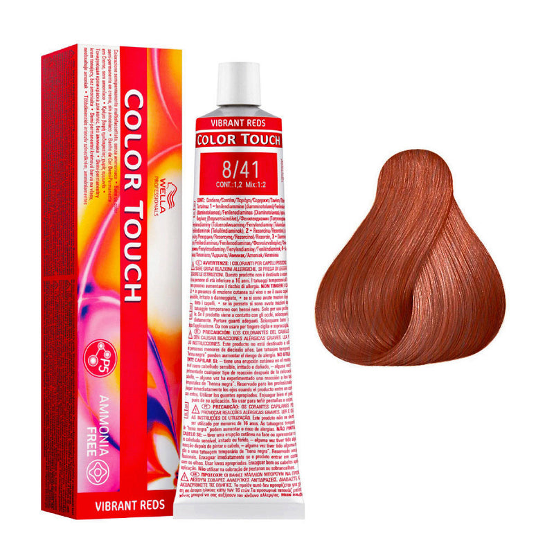 Tintes Wella sin amoniaco, color touch tinte semipermanente para el pelo, Vibr Red 8/41 60ml