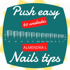 Tips uña completa acrílica transparente técnica "Push easy" nail tips 60 unidades