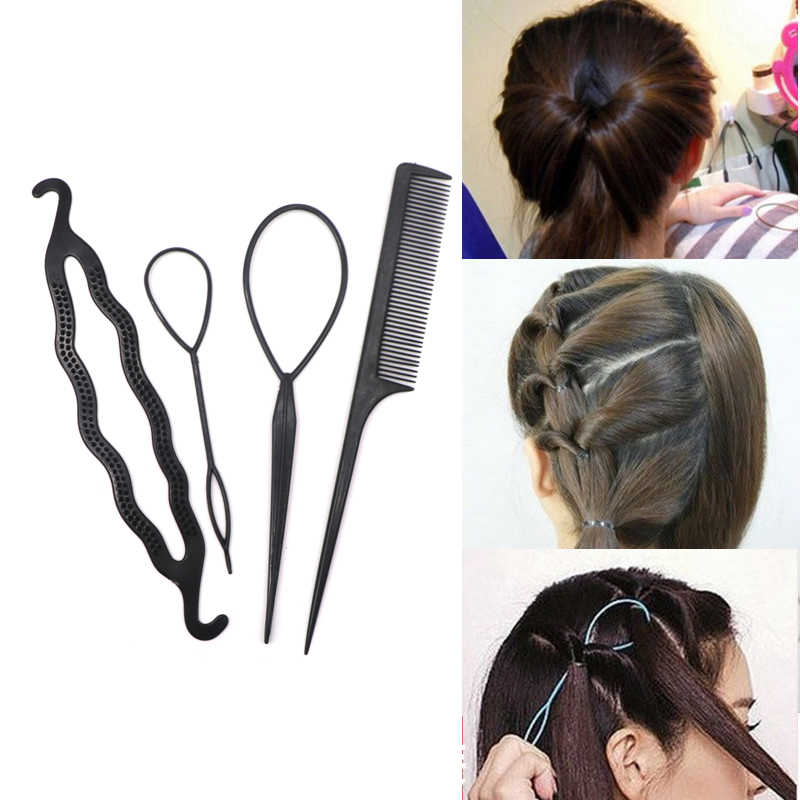 Skritts 4 unids/set peine de plástico, pinzas para el pelo, moño, trenza de pelo, diy, herramientas de estilismo para el cabello, accesorios, peinados