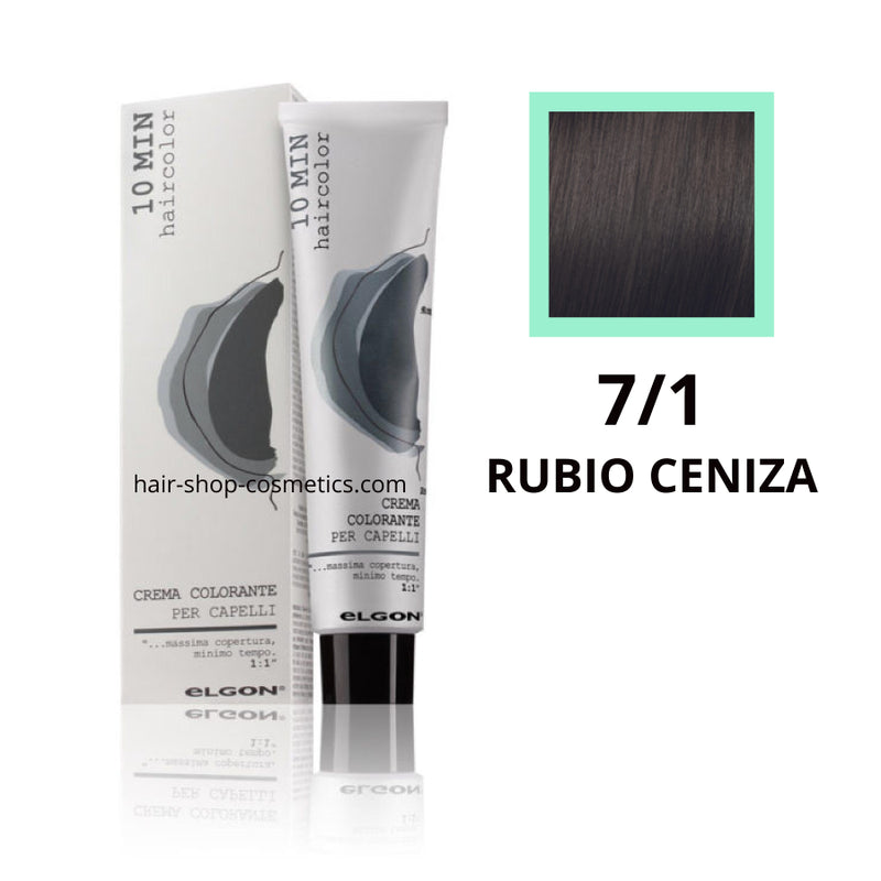 Tinte elgon profesional Haircolor Línea 10 min, Cenizas  7/1 RUBIO CENIZA, coloración permamente 60 ml