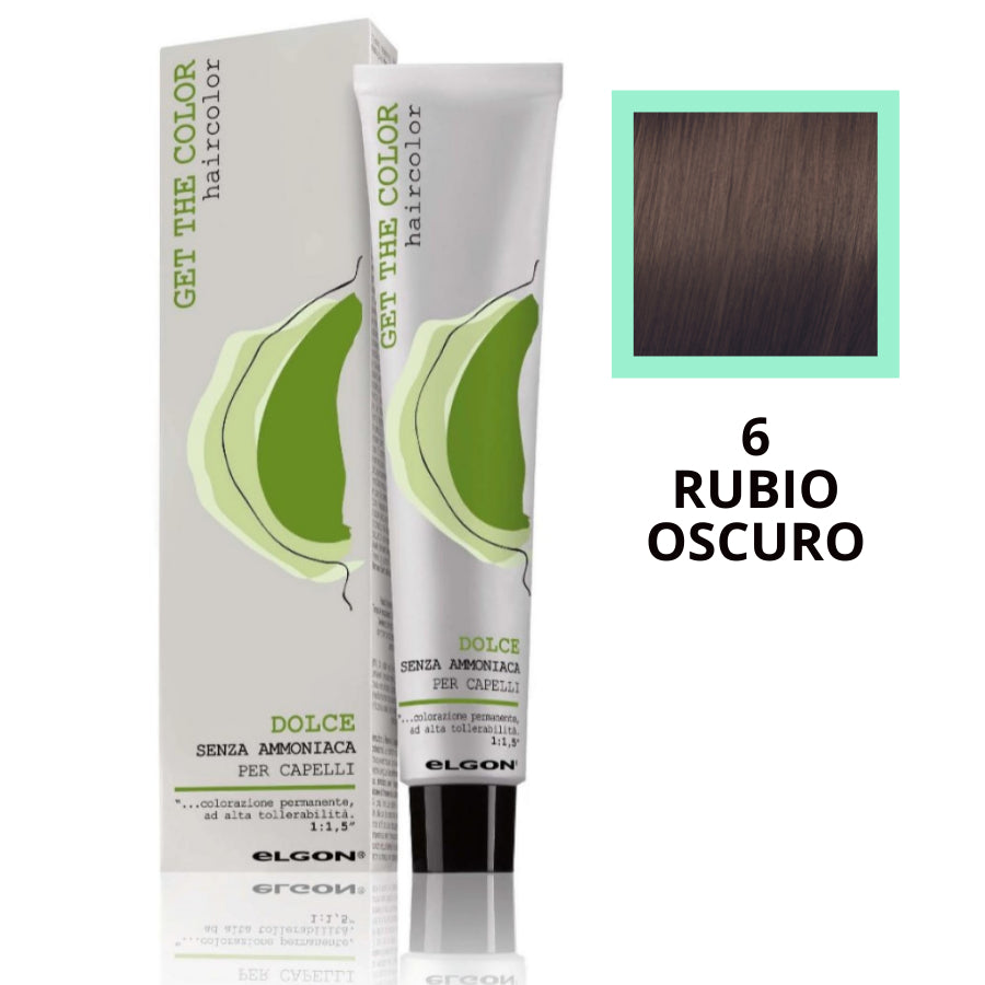 6 Rubio Oscuro, Tinte elgon sin amoniaco  profesional Get the color Dolce, coloración permanente, 100 ml
