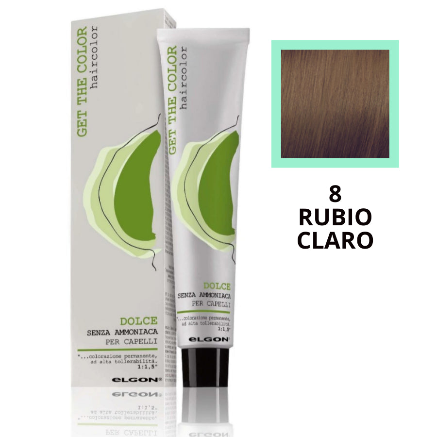 8 Rubio Claro, Tinte elgon sin amoniaco  profesional Get the color Dolce, coloración permanente, 100 ml