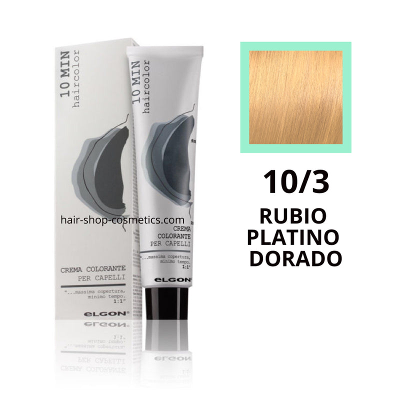 Tinte elgon profesional Haircolor Línea 10 min, Dorados  10/3 RUBIO PLATINO DORADO, coloración permamente 60 ml